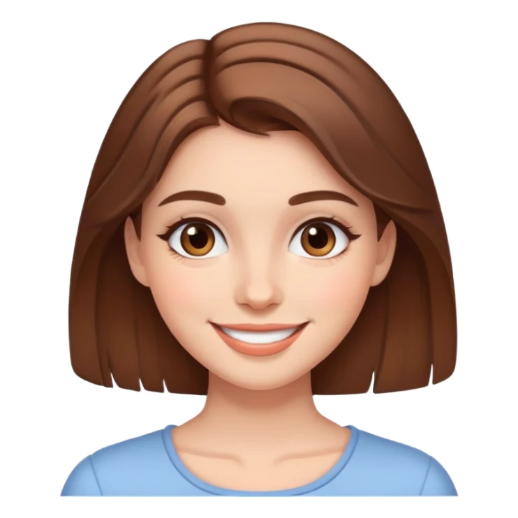 brown long hair girl with soft makeup, smiling sticker