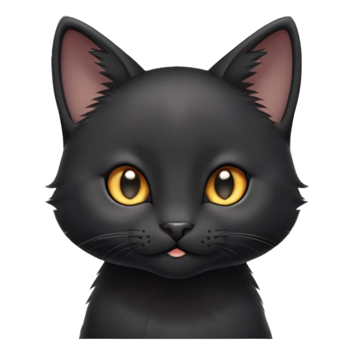 cinematic-cute-black-kitten cat-portrait-emoji,-head-tilted-playfully-and-inquisitively,-sleek-black-fur-with-subtle-hints-of-deep-gray,-simplified-yet-adorable-features,-highly-detailed,-glowing-with-a-warm,-friendly-glow sticker