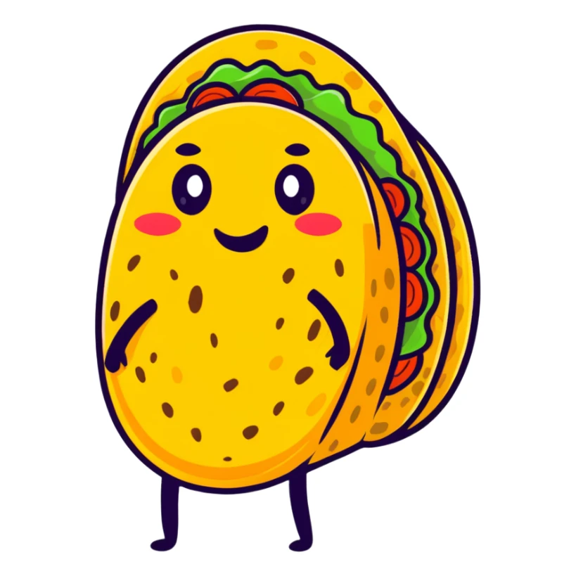 awkward taco, cartoonish sticker style sticker