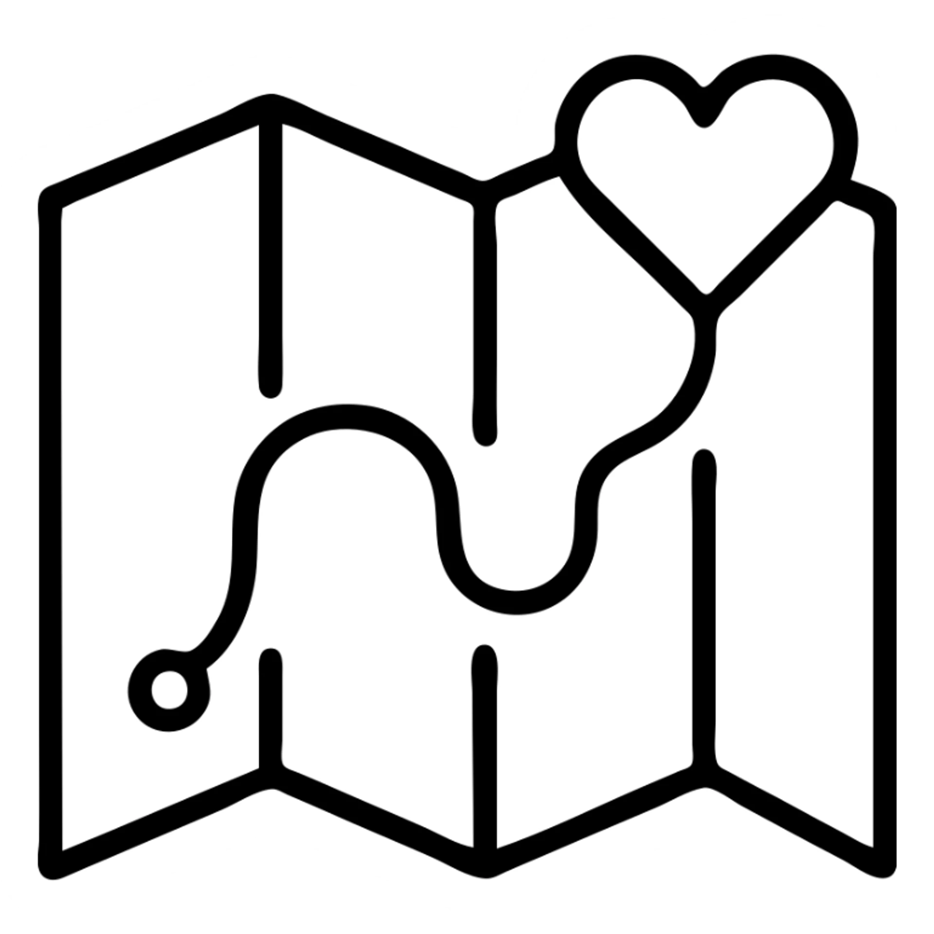 Folded map icon with subtle paths drawn – symbolic exploration of love and attraction, showing relationship journeys sticker