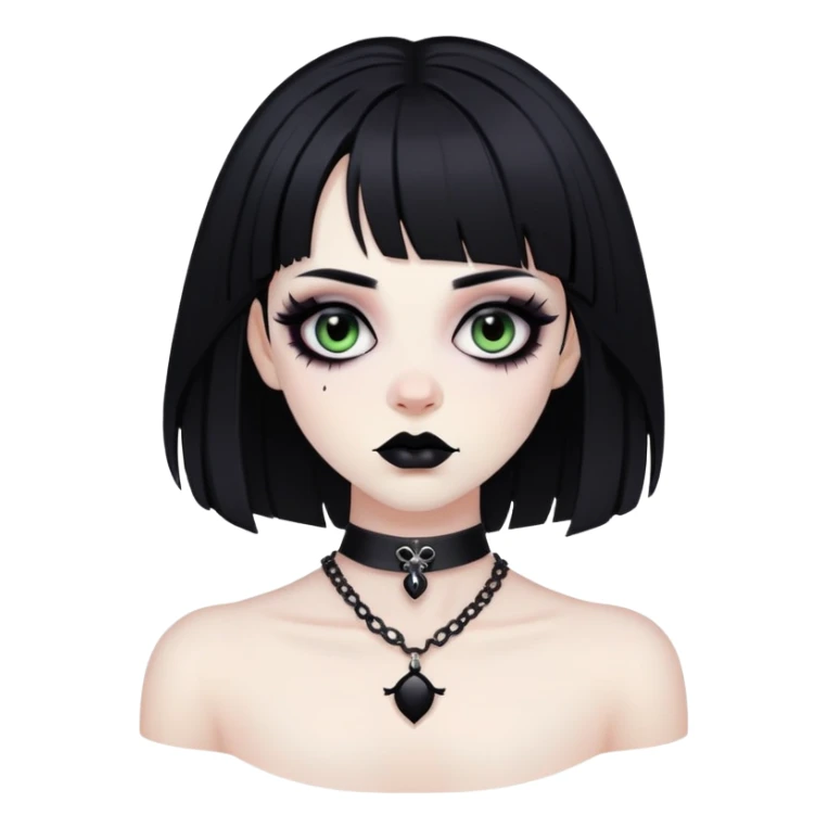 black goth with pale skin, dark makeup, black hair sticker