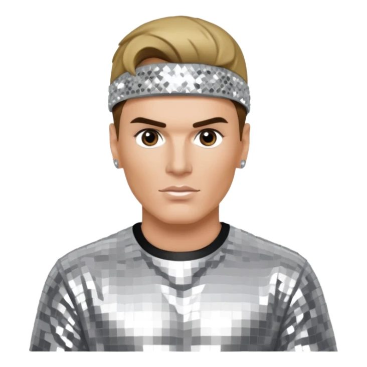 Vanilla Ice with dark blonde hair, silver sequin outfit sticker