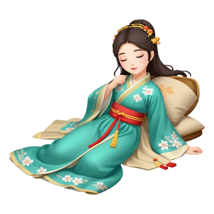 Beautiful girl in Hanfu lying on the ground sleeping sticker