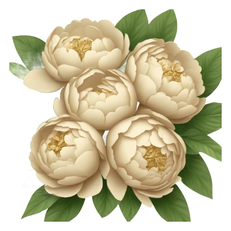 Big bouquet of beige peonies with a gold bow sticker