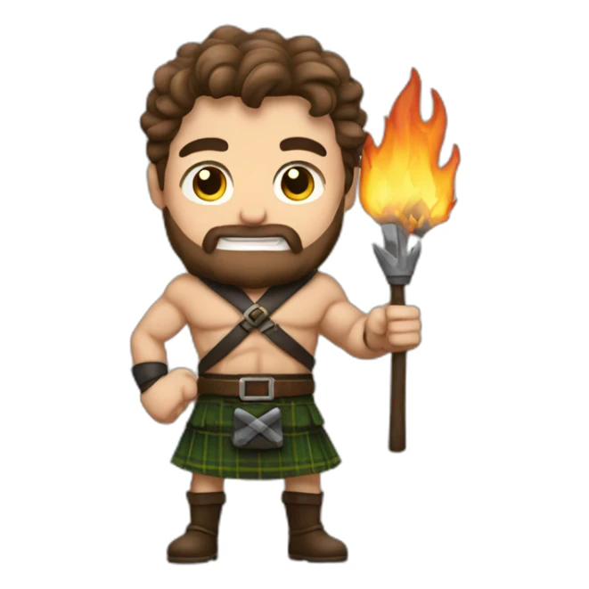 monty starting fires wearing a kilt flex big bicep brown hair sticker