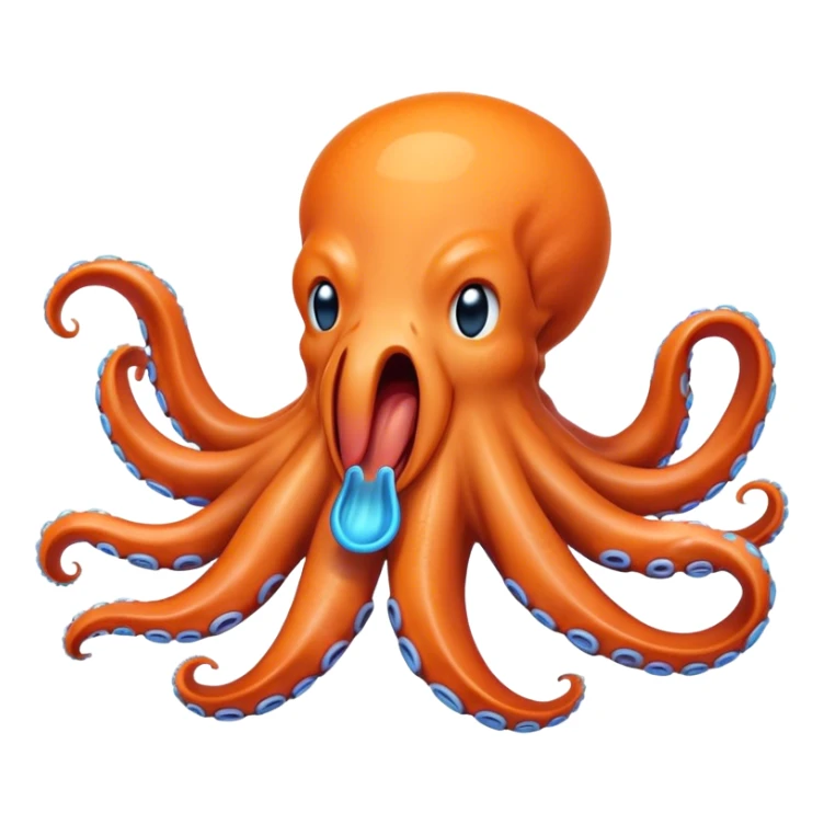 Cinematic Realistic Cute Yawning Octopus Portrait Emoji, Head tilted slightly with a dramatic, wide-open yawn, showcasing a soft, lustrous orange body with subtle blue ring accents and gently drooping tentacles, with half-closed, drowsy eyes rendered in exquisite detail; high shine, relaxed yet expressive, styled with a dash of mystical charm, soft glowing outline, capturing the essence of a sleepy yet affectionate octopus that appears ready to stretch out and drift into a peaceful nap! sticker