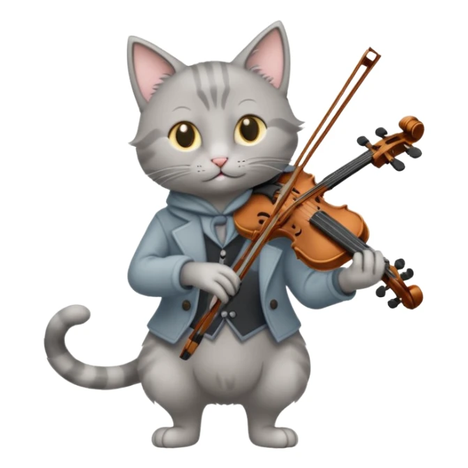 thin grey cat play violin, long full body, no tail sticker