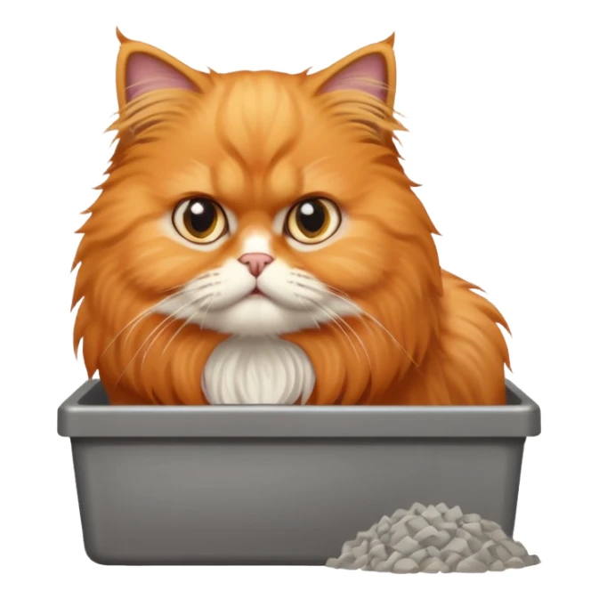 Orange Persian cat pooping in a litter box sticker