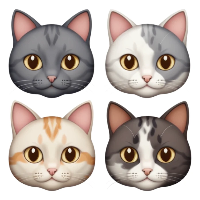 4 different coloured short haired cats including; a dark brown and white cat, and a dark grey and white  sticker