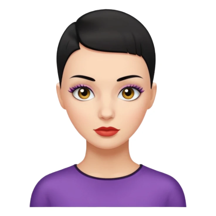 Lady with black buzz cut hair and lashes sticker