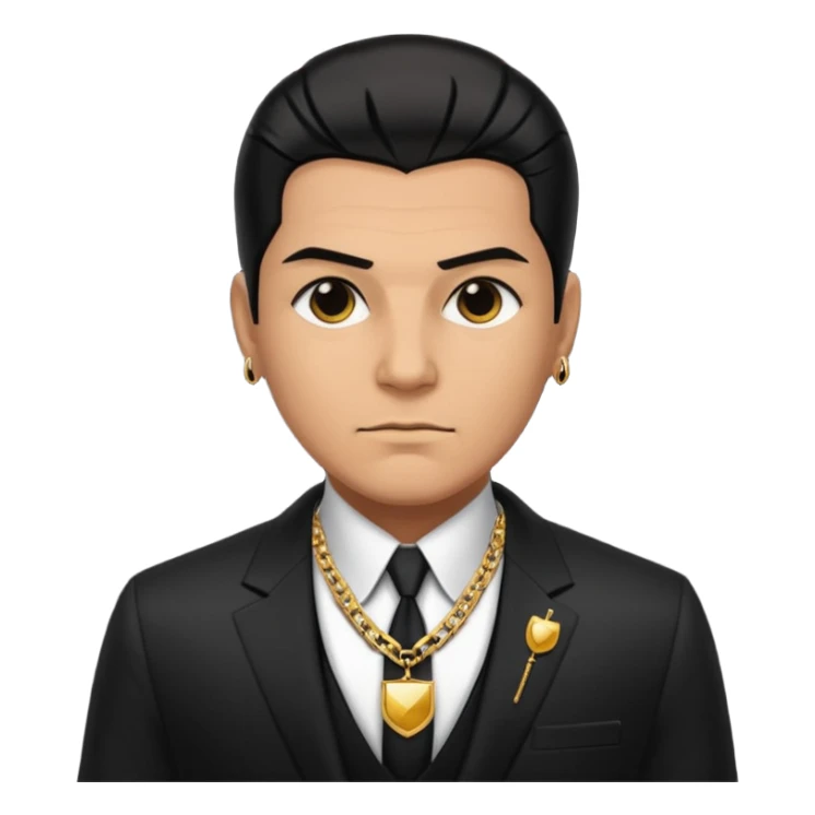 Mob boss in black suit, slick hair, gold chain, sticker