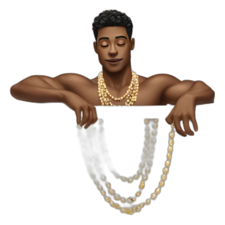 Posh-muscle-boy-pearl-necklace-in-golden-bathtub sticker