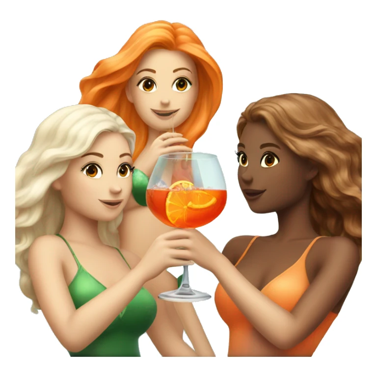 Three mermaids (1 blond, 2 brown hair) drinking aperol sticker