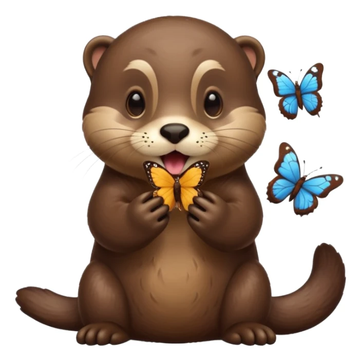 otter with a butterfly in the mouth  sticker