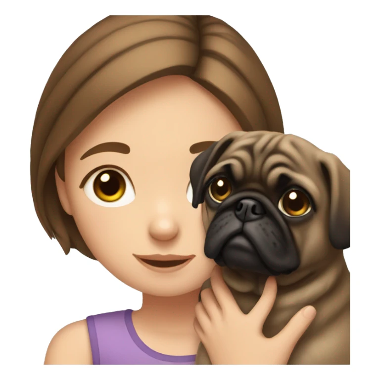 Girl with brown hair petting her pug sticker