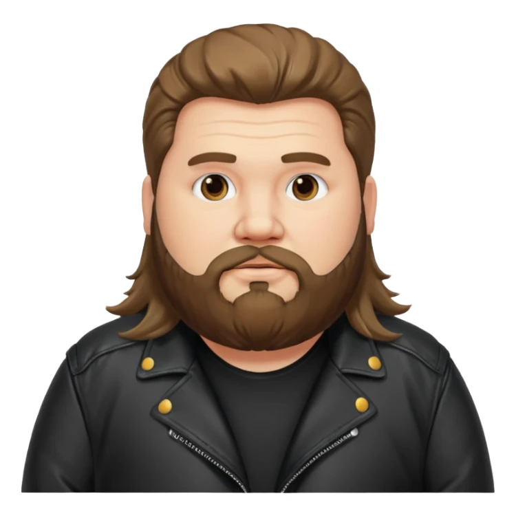 Long hair obese men with beard in leather jacket sticker