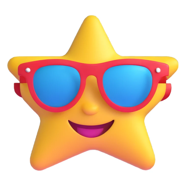smiling face with star-shaped sunglasses, funky and bold like Bootsy Collins sticker