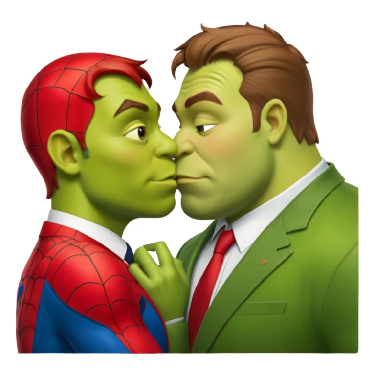 create an emoji of shrek kissing spiderman sticker