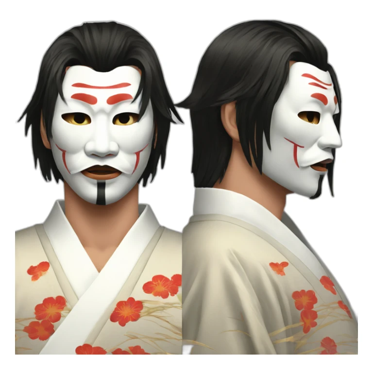 hot-guy-noh-mask-longhair-japanese-kimono sticker