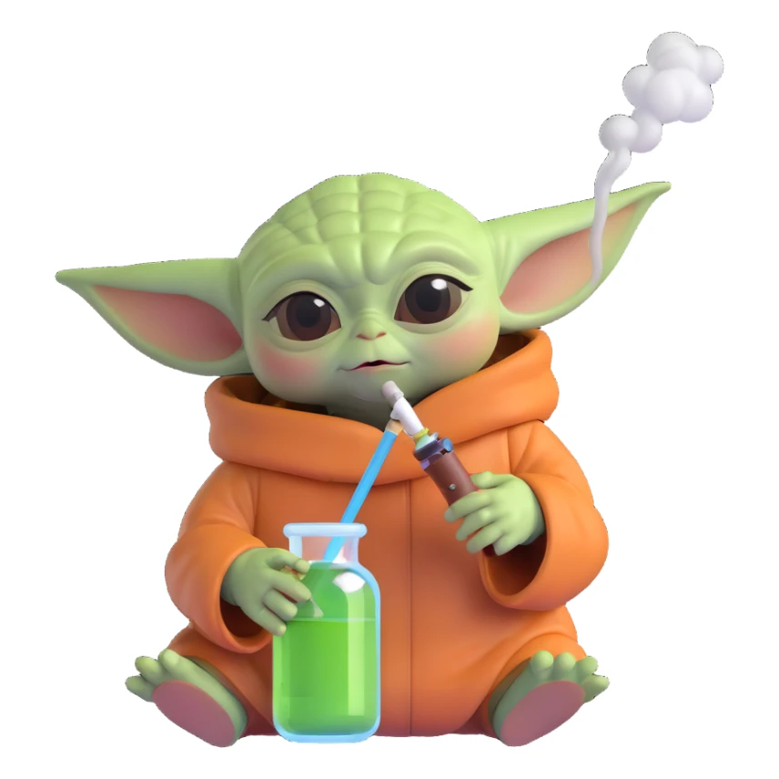 baby yoda smoking a bong, cannabis sticker