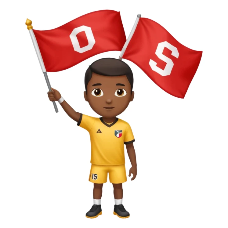 A black boy holding a big team flag, waving it proudly with a determined expression full body sticker