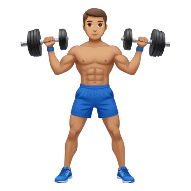 man with blue shorts doing side-lateral raise (T pose) with light dumbbells sticker