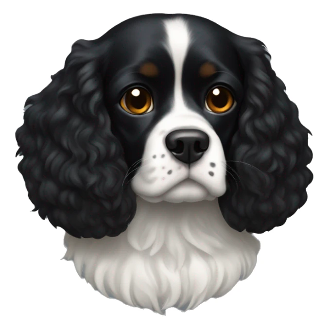 Small completely black king spaniel with black fur on his whole face and white fur on chest sticker