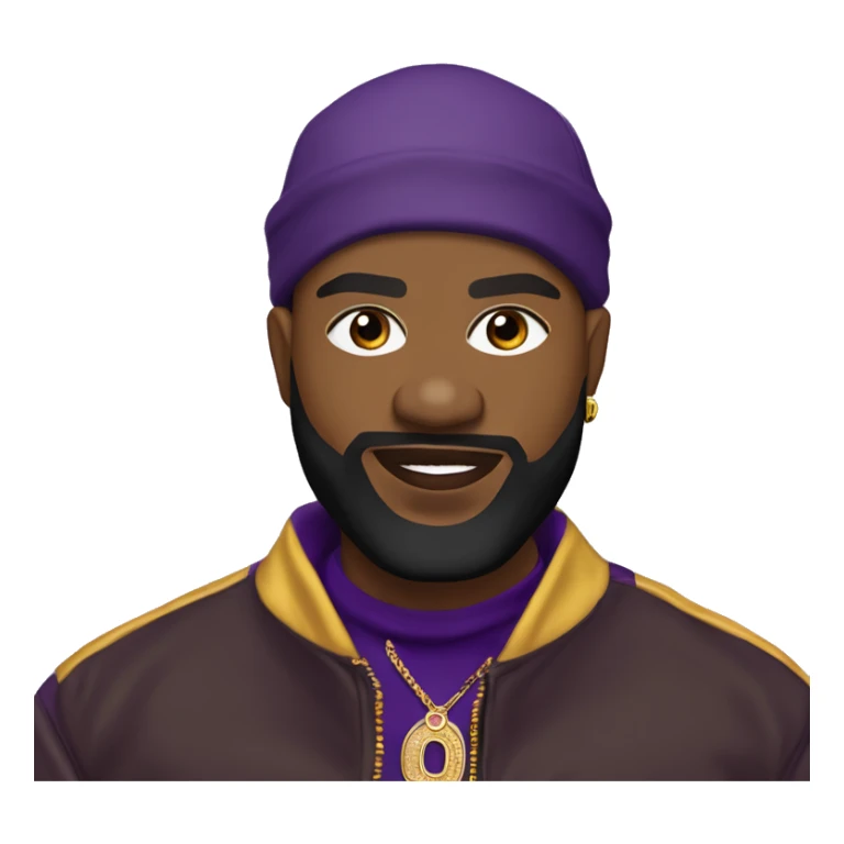 Omega psi phi man wearing a purple and gold letter man jacket a black durag in his head brown skinned black full beard close shave and attractive diamond nose ring on nose  sticker