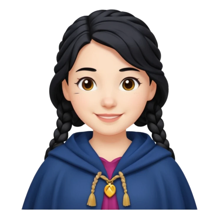 braid black hair, white girl, dark blue cloak, happy smile sticker