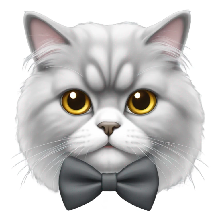 Grey and white Persian cat with a bow tie sticker