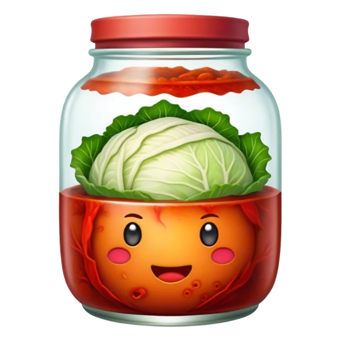 Kimchi Cinematic Realistic Kimchi Dish Emoji, depicted as spicy, fermented cabbage with vibrant red hues neatly served in a traditional jar, rendered with dynamic textures and bold, appetizing lighting. sticker