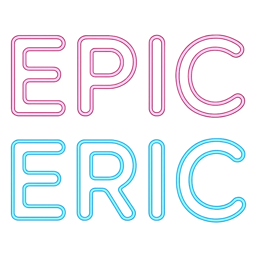 Make the neon sign 'epic eric' animated with a blue and pink glow on a transparent background. The animation should highlight the neon effect with vibrant blue and pink glowing lights. sticker