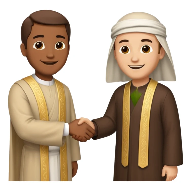 two men shaking hands, one of them is a religious figure sticker