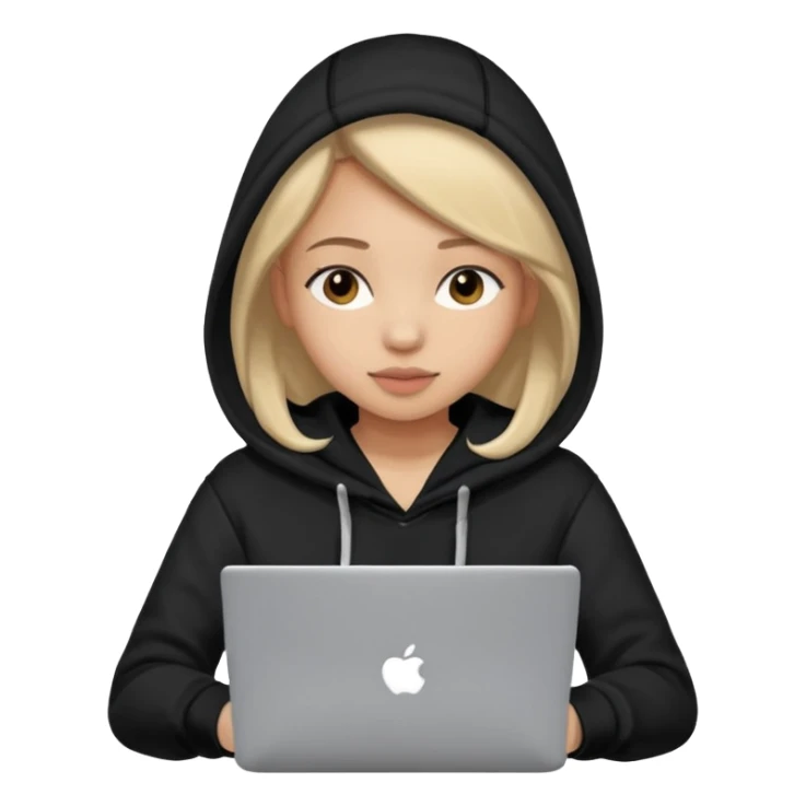 hacker girl with black hoodie and laptop sticker