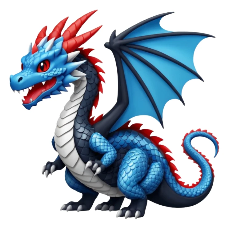 Edgy cool black and white and red and blue Fakémon-Pokémon-dragon sticker
