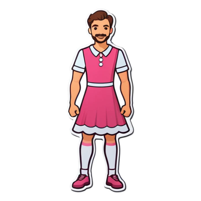Man wearing a ladies pink dress  sticker