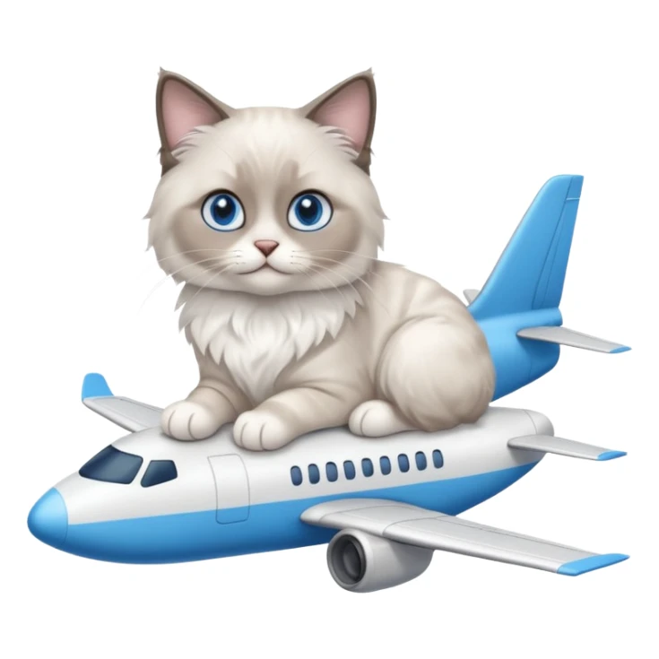 Cute ragdoll cat on an airplane. Should sit on top of the plane, cat is way bigger than airplane sticker