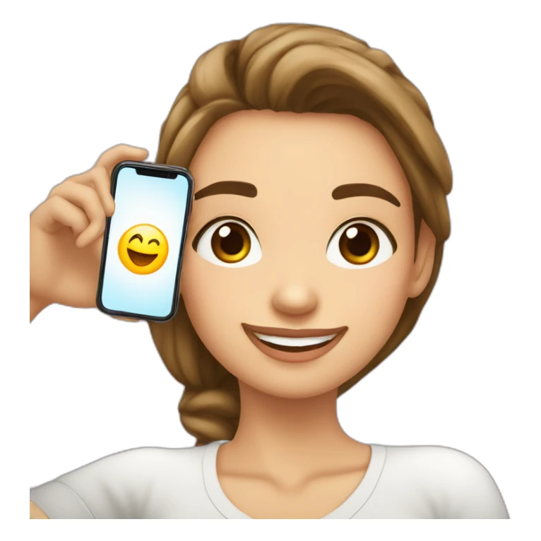 una chica blanca de 17 años haciéndose un selfie con el móvil y sonriendo sticker