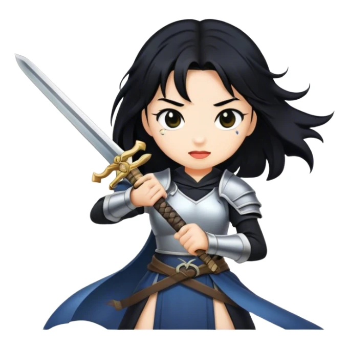 girl with black hair with sword sticker