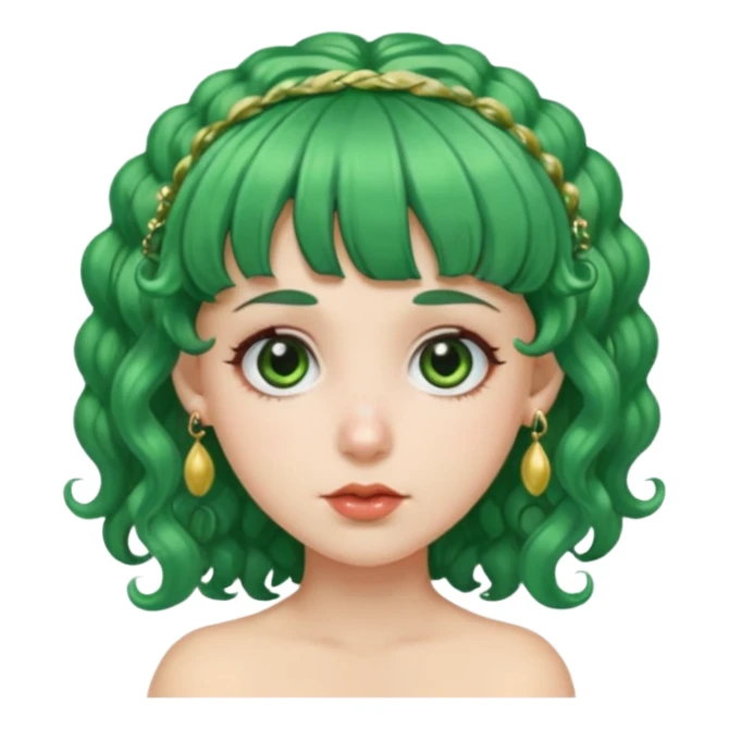 green curly  haired with hair bangs big head accessory big nose mid size ear old piercing  sticker