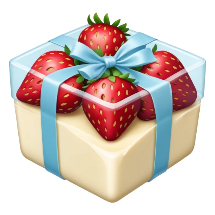 Strawberries in white chocolate in a pale blue package sticker