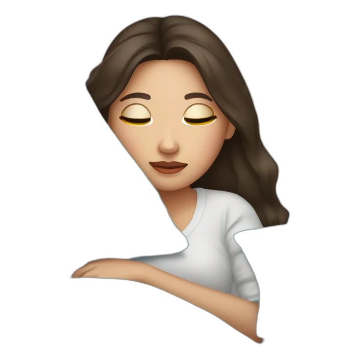 Brunette pressing her face against a light blue very soft bed pillow  sticker