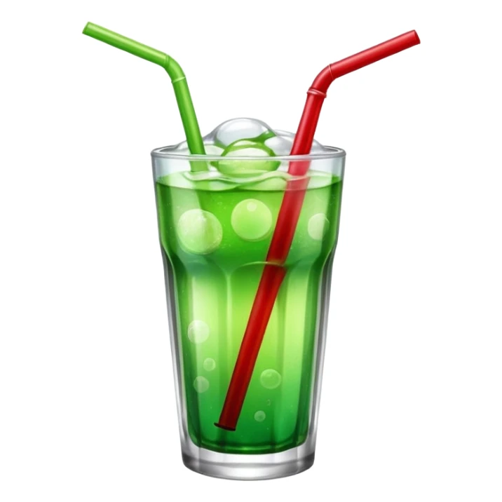 Create an emoji with a clear rounded glass, bright transparent green soda with fine bubbles, a smooth vanilla scoop, a glossy red cherry, and a black straw, using vibrant colors, soft shading, and clear glass highlights.
 sticker