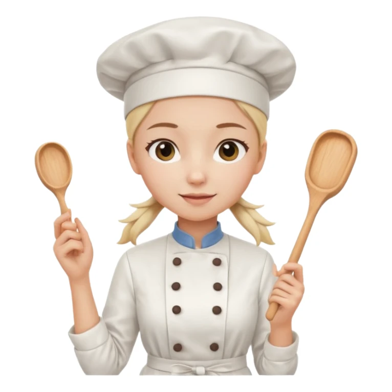 Young female pastry chef - single ponytail, apron, wearing a white hat, holding a rolling pin sticker