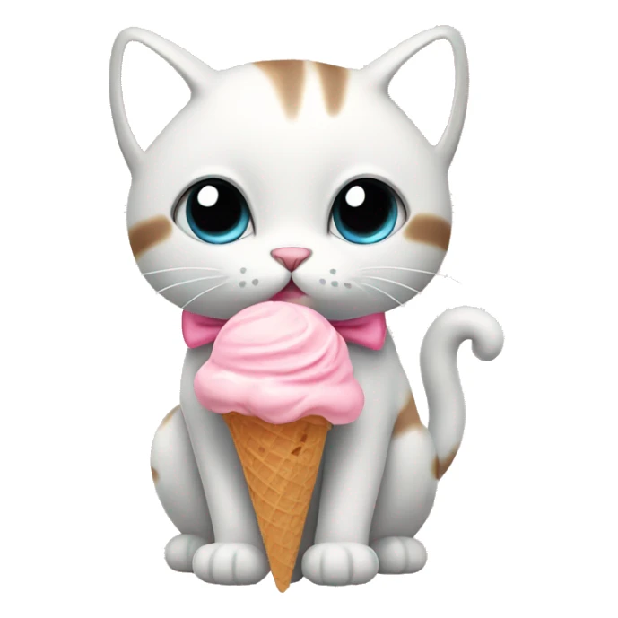 cute cat wearing pastel pink bow eating ice cream  sticker
