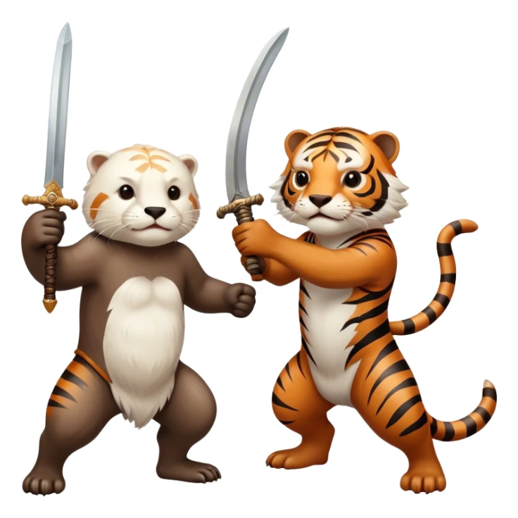 Otter fighting an albino tiger with swords sticker