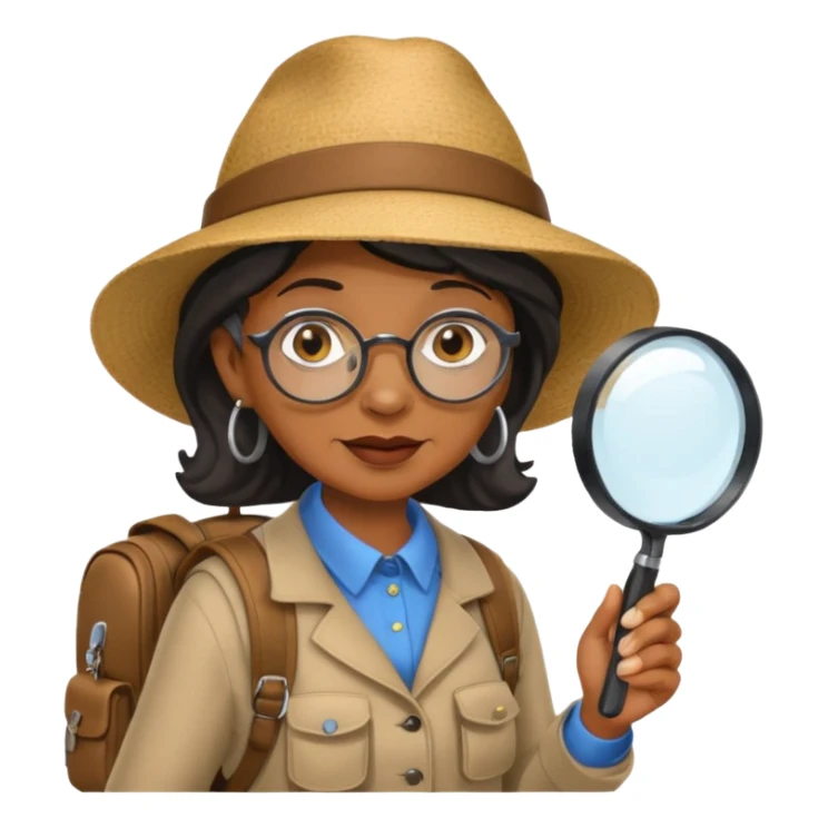 Explorer old black woman with hat and magnifying glass and backpack, portrait sticker