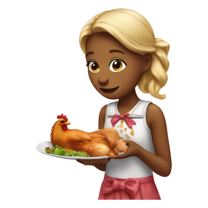 Cute girl eating chicken with bow  sticker