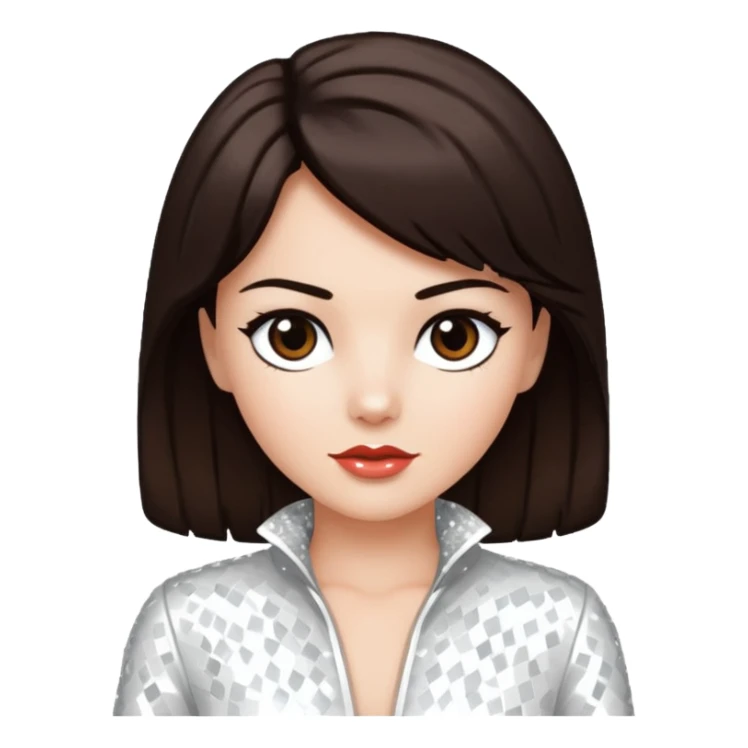 Earth Kitt with dark brown hair, white sequin outfit sticker