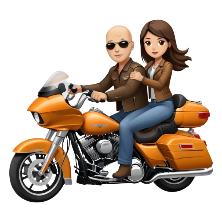 Harley Davidson road glide bald man with girl  pillion sticker